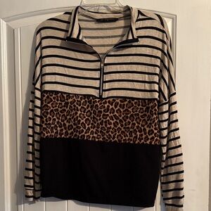 Striped and Leopard Print Women's Blouse